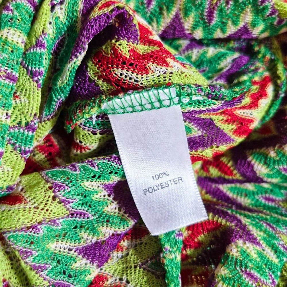 Exact 12 Neon Sz M Zig Zag Knit Top Bold Green Faux Wrap V Neck Boho Festival - Picture 9 of 10